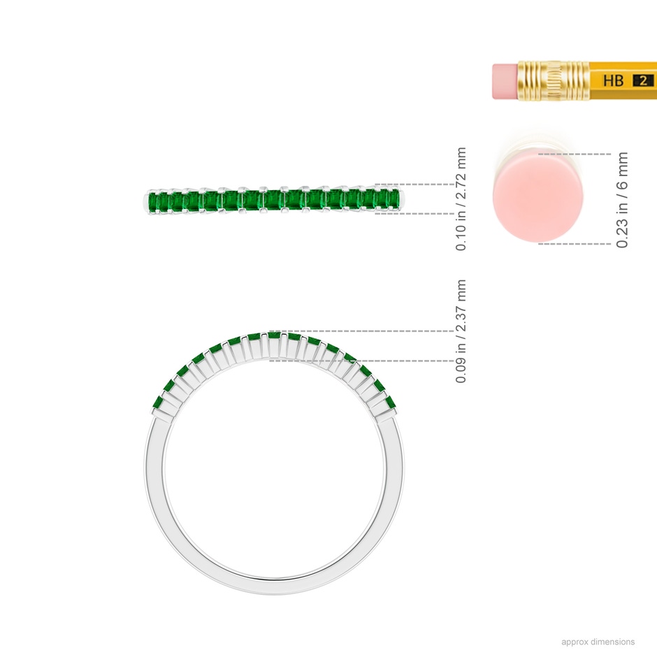1.5mm AAAA Square Emerald Semi Eternity Classic Wedding Ring in White Gold ruler