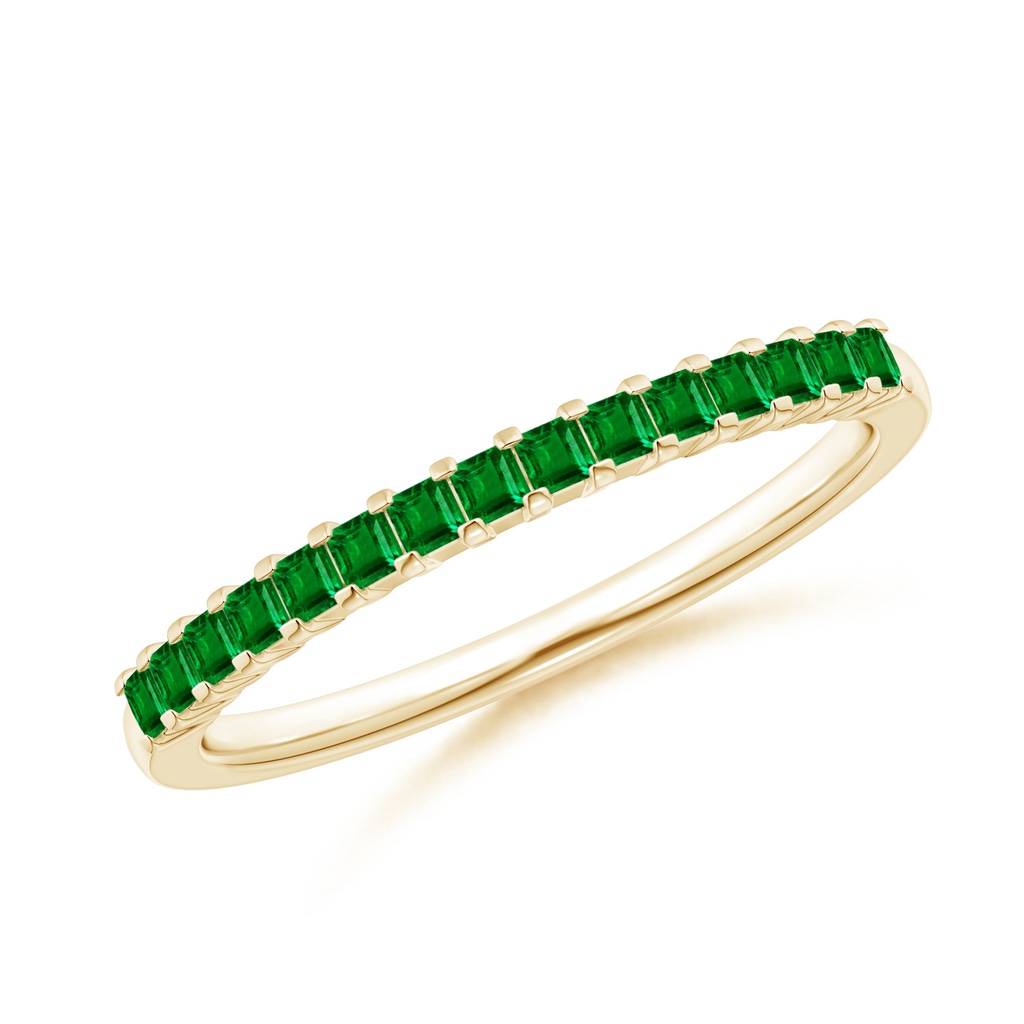 1.5mm AAAA Square Emerald Semi Eternity Classic Wedding Ring in Yellow Gold