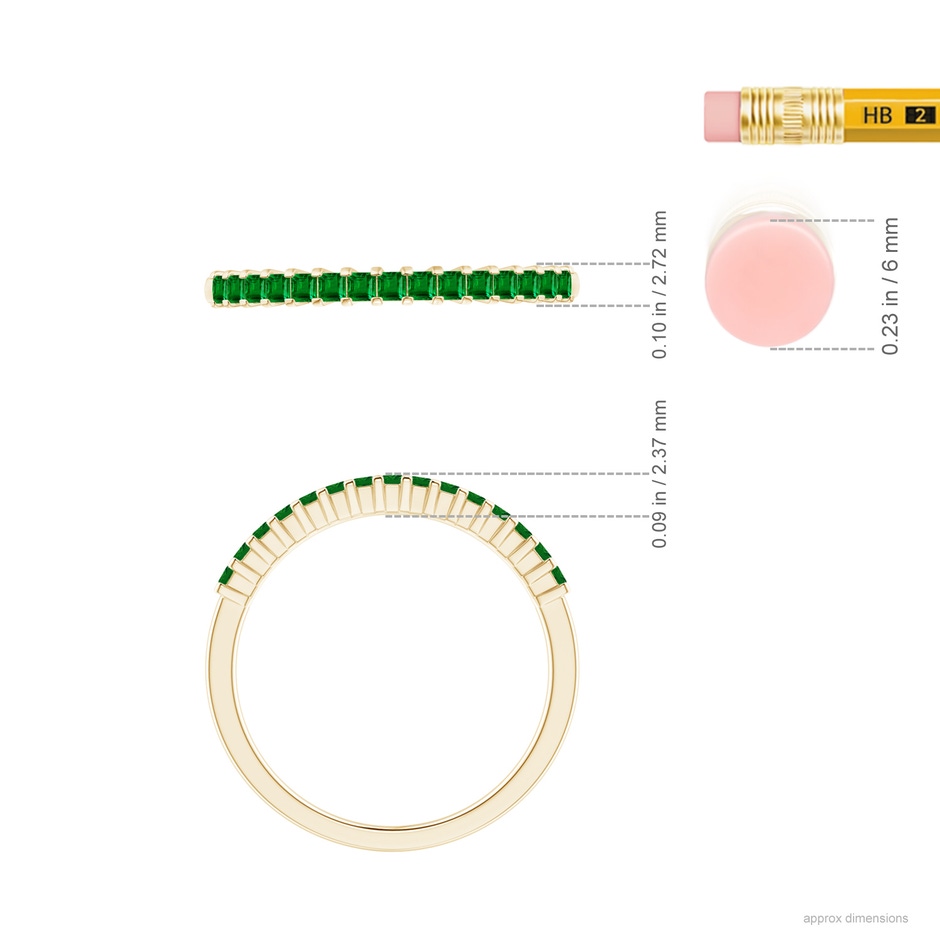 1.5mm AAAA Square Emerald Semi Eternity Classic Wedding Ring in Yellow Gold ruler