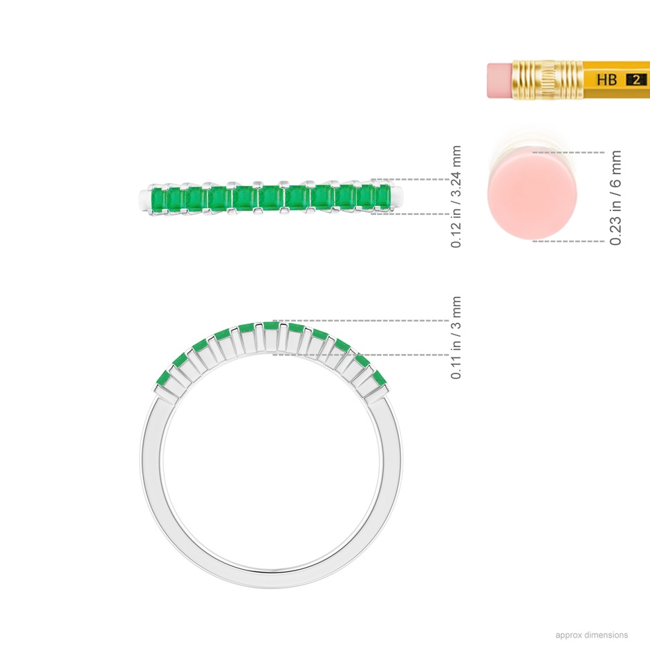 1.9mm A Square Emerald Semi Eternity Classic Wedding Ring in P950 Platinum ruler