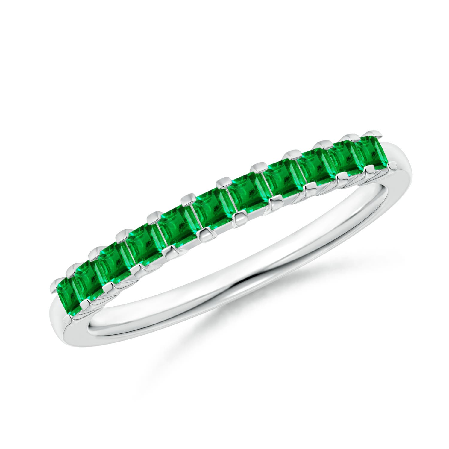 1.9mm AAA Square Emerald Semi Eternity Classic Wedding Ring in White Gold