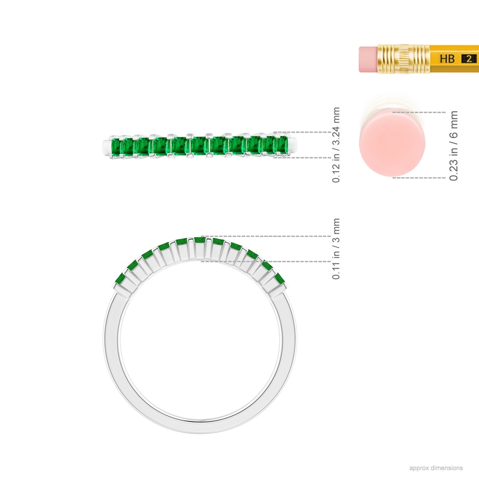 1.9mm AAA Square Emerald Semi Eternity Classic Wedding Ring in White Gold ruler