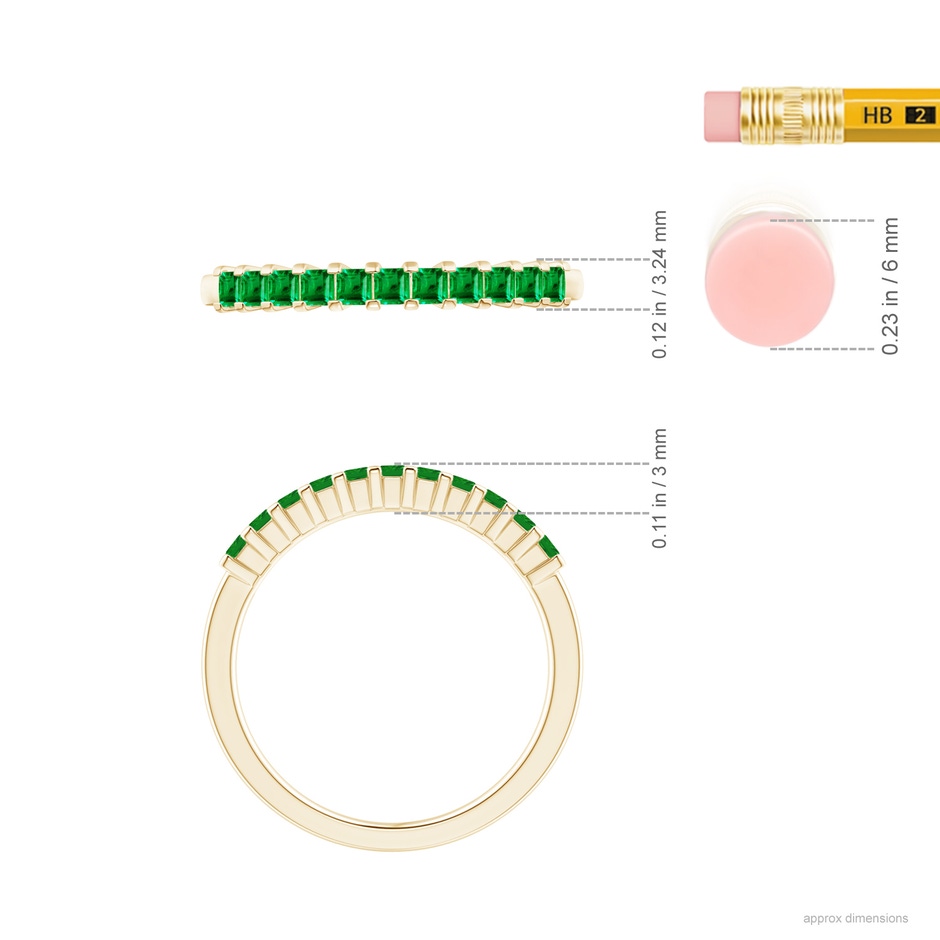 1.9mm AAA Square Emerald Semi Eternity Classic Wedding Ring in Yellow Gold ruler
