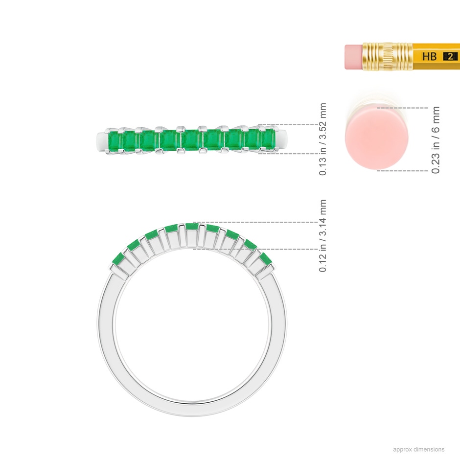 2.2mm A Square Emerald Semi Eternity Classic Wedding Ring in P950 Platinum ruler