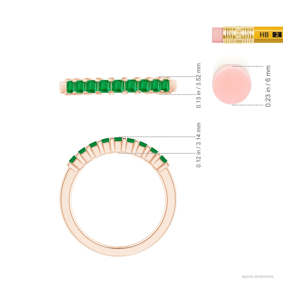 2.2mm AA Square Emerald Semi Eternity Classic Wedding Ring in Rose Gold ruler