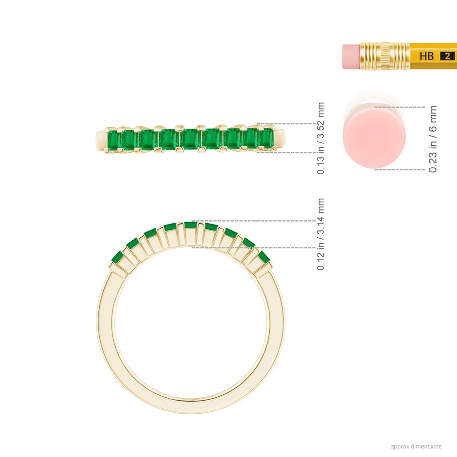 2.2mm AA Square Emerald Semi Eternity Classic Wedding Ring in Yellow Gold ruler