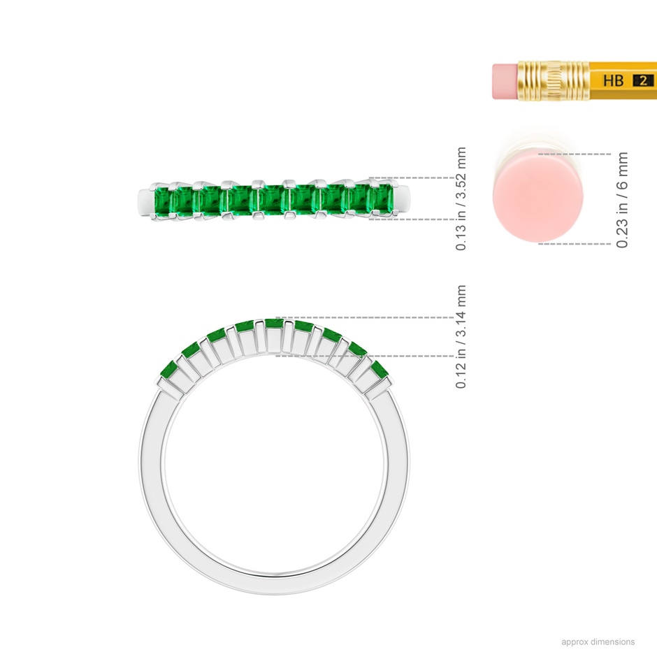 2.2mm AAA Square Emerald Semi Eternity Classic Wedding Ring in White Gold ruler
