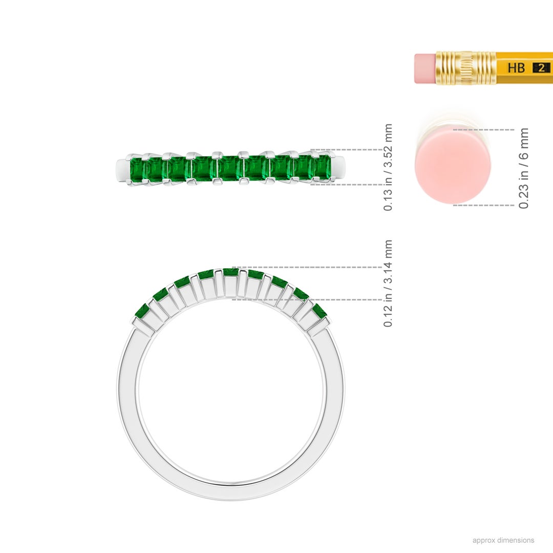 2.2mm AAAA Square Emerald Semi Eternity Classic Wedding Ring in P950 Platinum - ruler
