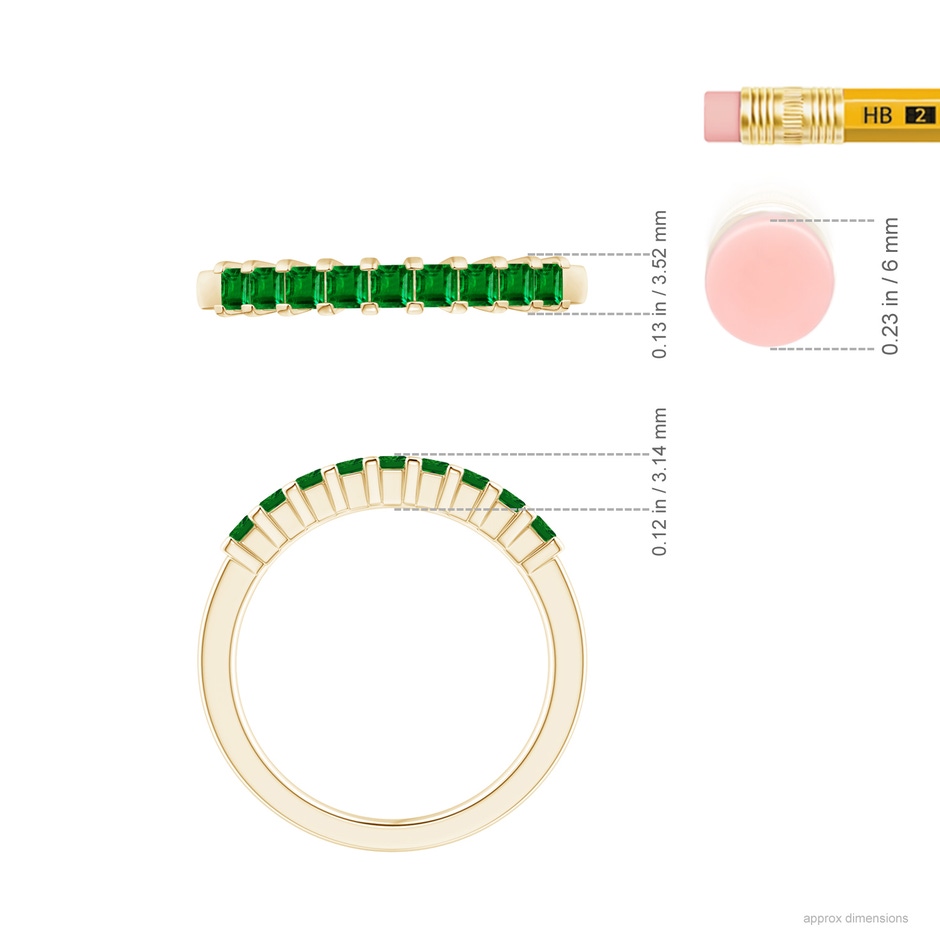 2.2mm AAAA Square Emerald Semi Eternity Classic Wedding Ring in Yellow Gold ruler