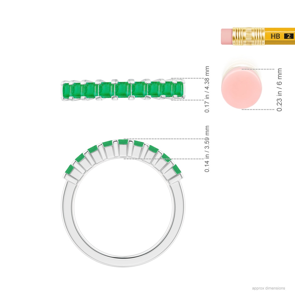 2.6mm A Square Emerald Semi Eternity Classic Wedding Ring in P950 Platinum ruler