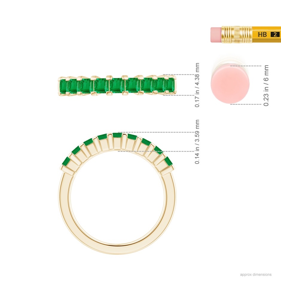 2.6mm AA Square Emerald Semi Eternity Classic Wedding Ring in Yellow Gold ruler