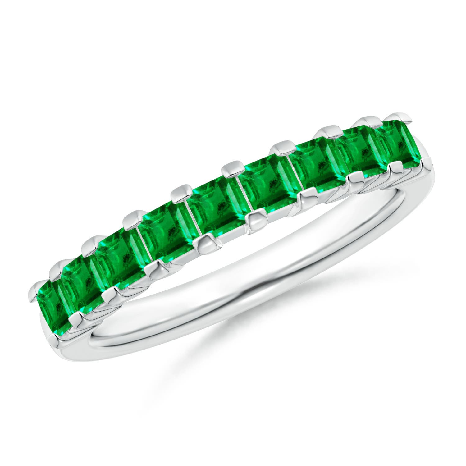 2.6mm AAA Square Emerald Semi Eternity Classic Wedding Ring in 18K White Gold