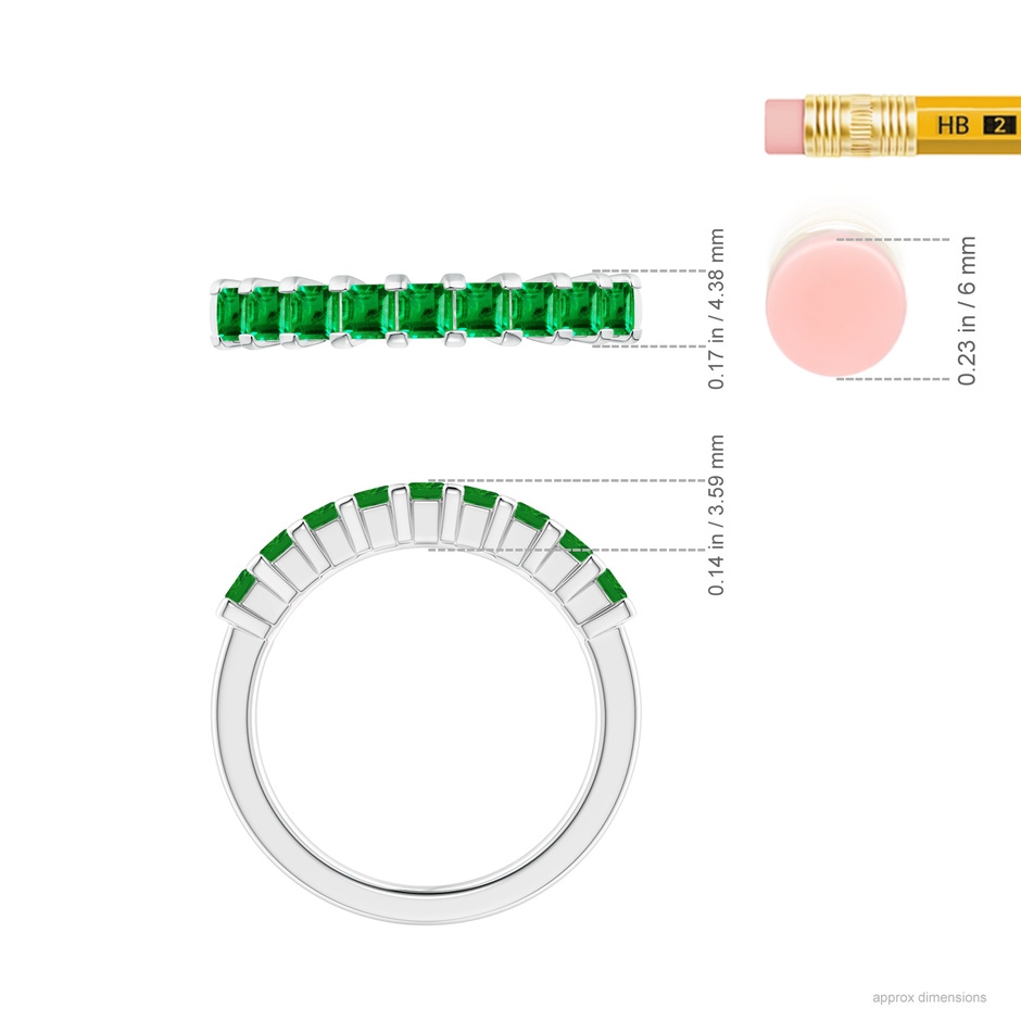2.6mm AAA Square Emerald Semi Eternity Classic Wedding Ring in White Gold ruler