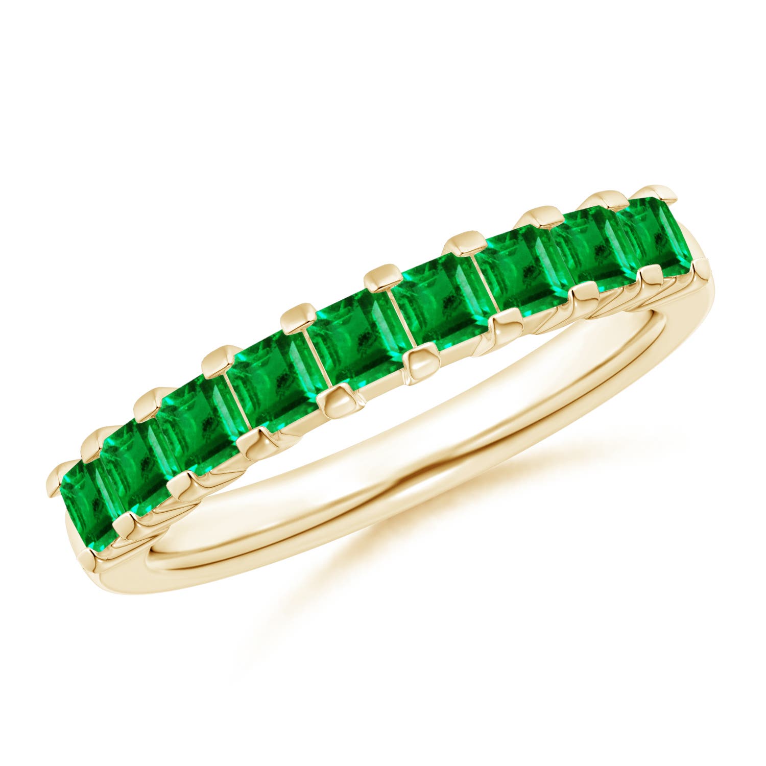 2.6mm AAA Square Emerald Semi Eternity Classic Wedding Ring in Yellow Gold
