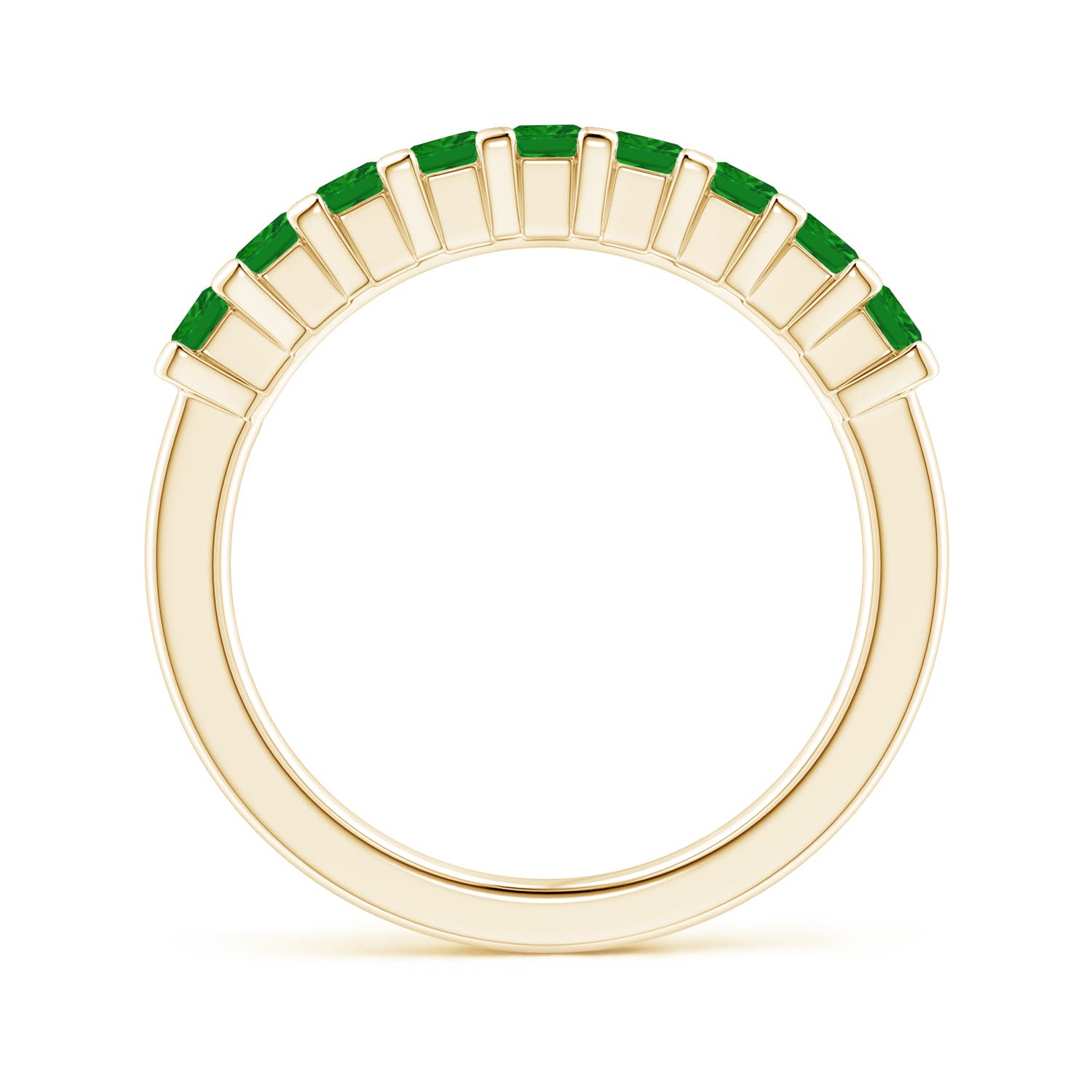 2.6mm AAA Square Emerald Semi Eternity Classic Wedding Ring in Yellow Gold