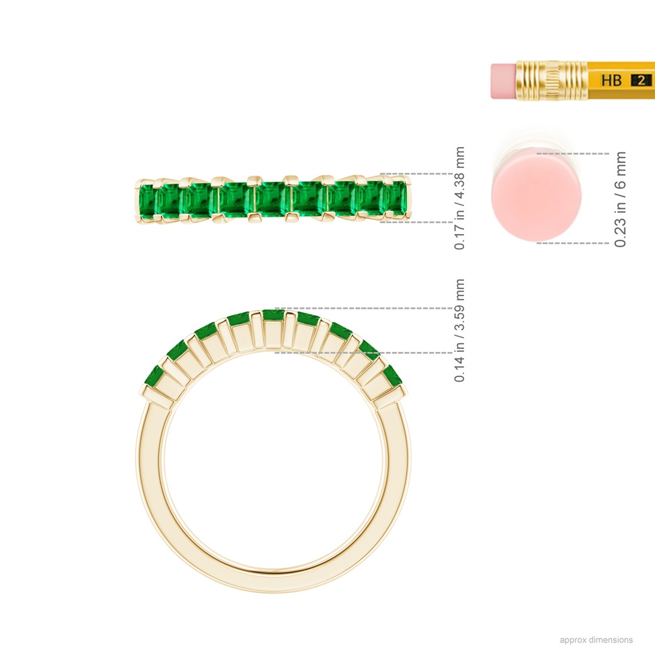 2.6mm AAA Square Emerald Semi Eternity Classic Wedding Ring in Yellow Gold ruler