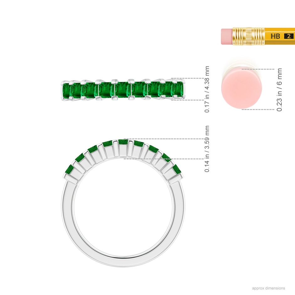 2.6mm AAAA Square Emerald Semi Eternity Classic Wedding Ring in 18K White Gold ruler