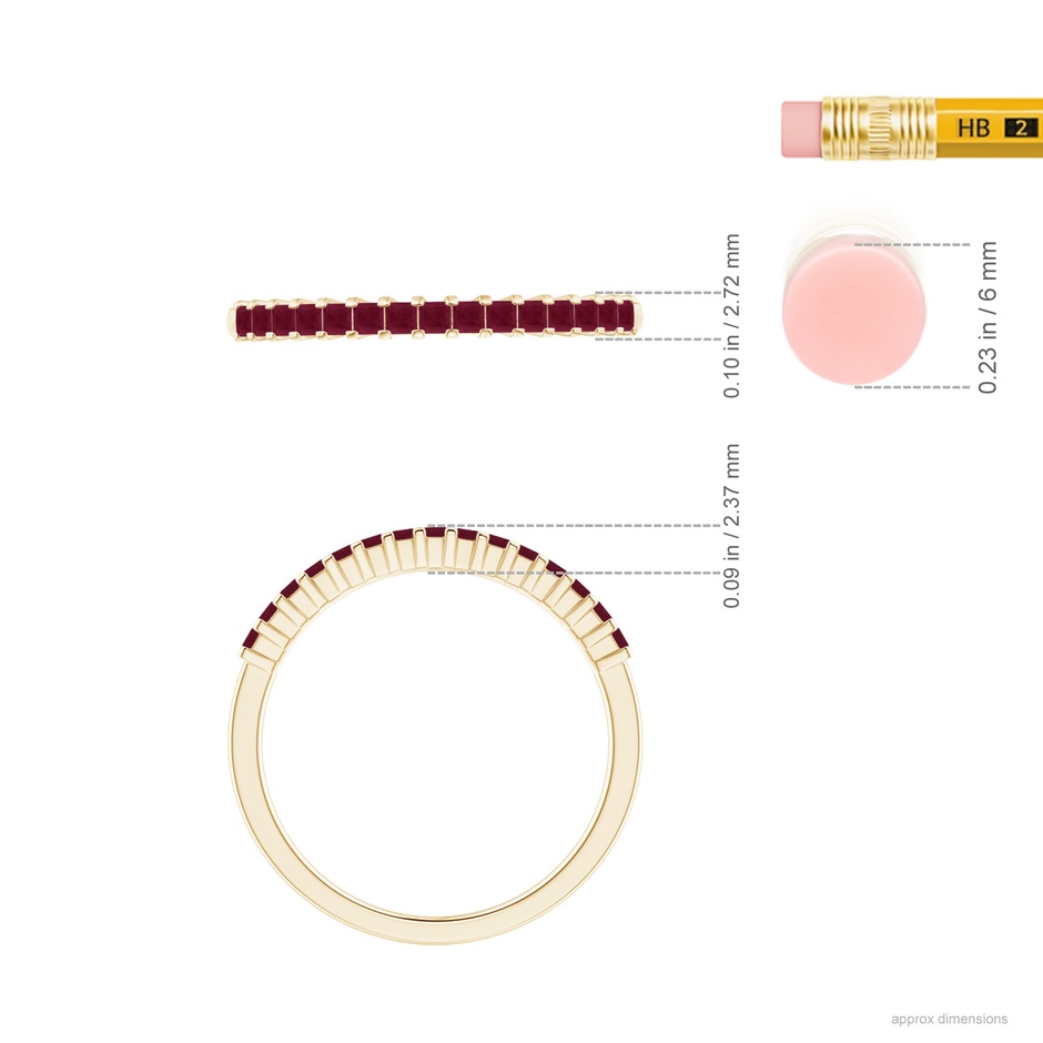 1.5mm A Square Ruby Semi Eternity Classic Wedding Ring in Yellow Gold ruler