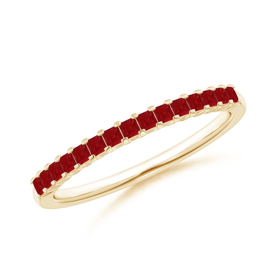1.5mm AA Square Ruby Semi Eternity Classic Wedding Ring in Yellow Gold 