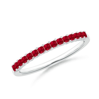 1.5mm AAA Square Ruby Semi Eternity Classic Wedding Ring in 9K White Gold