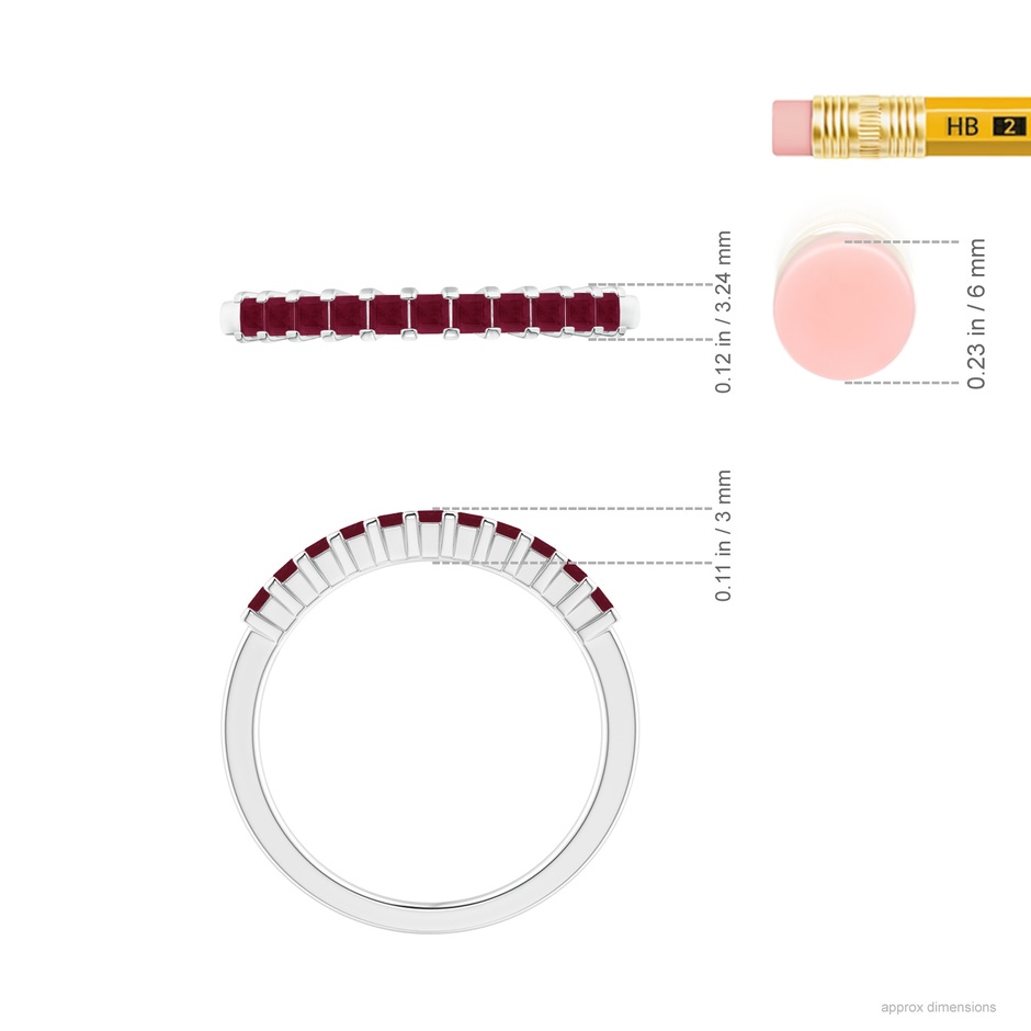 1.9mm A Square Ruby Semi Eternity Classic Wedding Ring in P950 Platinum ruler