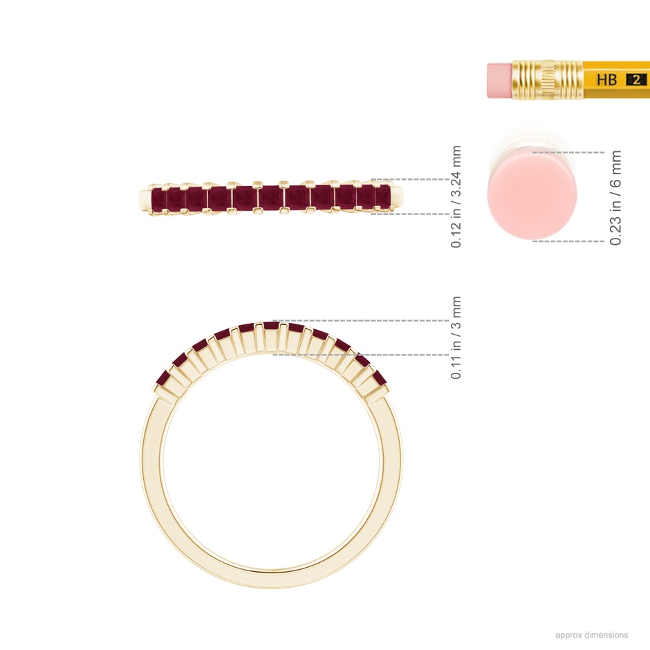1.9mm A Square Ruby Semi Eternity Classic Wedding Ring in Yellow Gold ruler