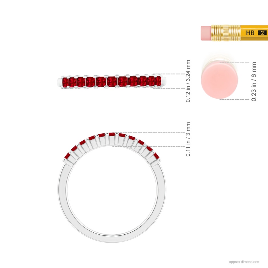 1.9mm AAAA Square Ruby Semi Eternity Classic Wedding Ring in P950 Platinum ruler