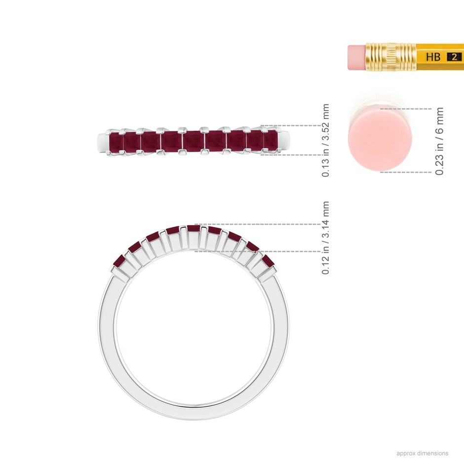2.2mm A Square Ruby Semi Eternity Classic Wedding Ring in P950 Platinum ruler