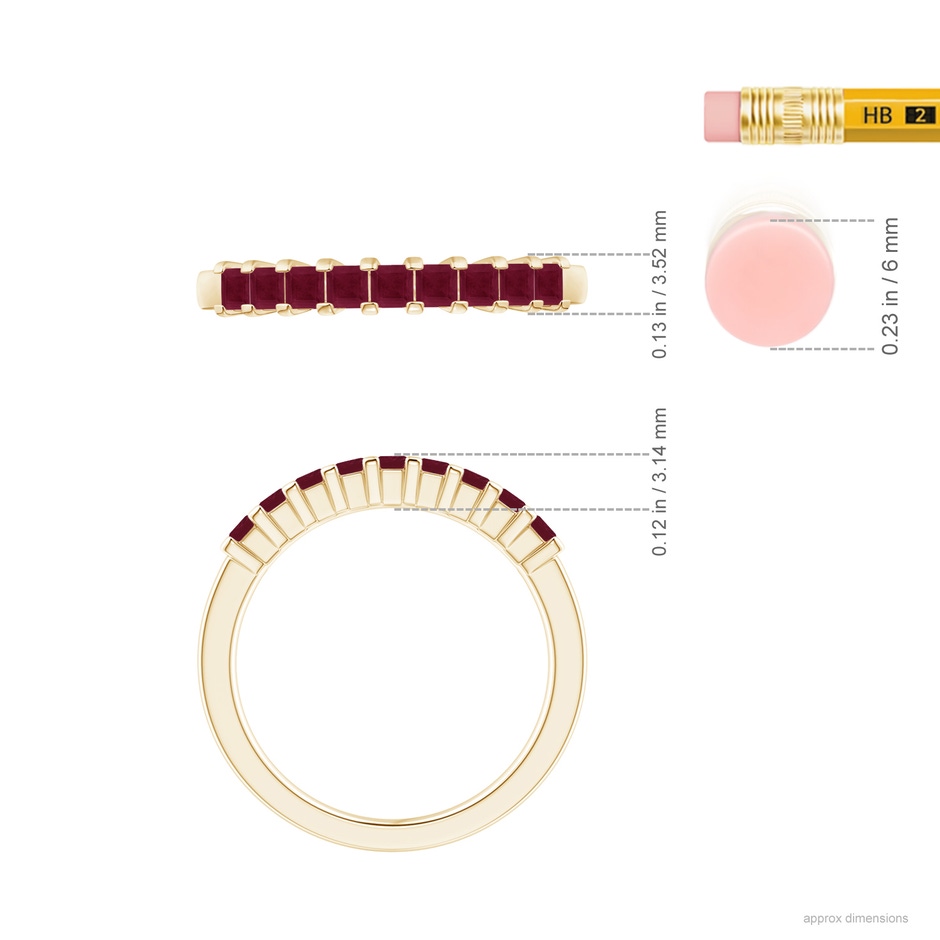 2.2mm A Square Ruby Semi Eternity Classic Wedding Ring in Yellow Gold ruler