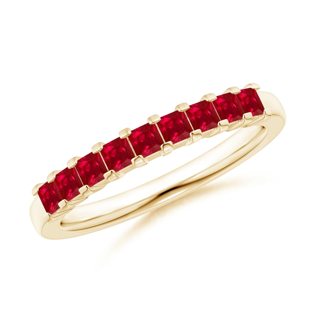 2.2mm AAA Square Ruby Semi Eternity Classic Wedding Ring in Yellow Gold