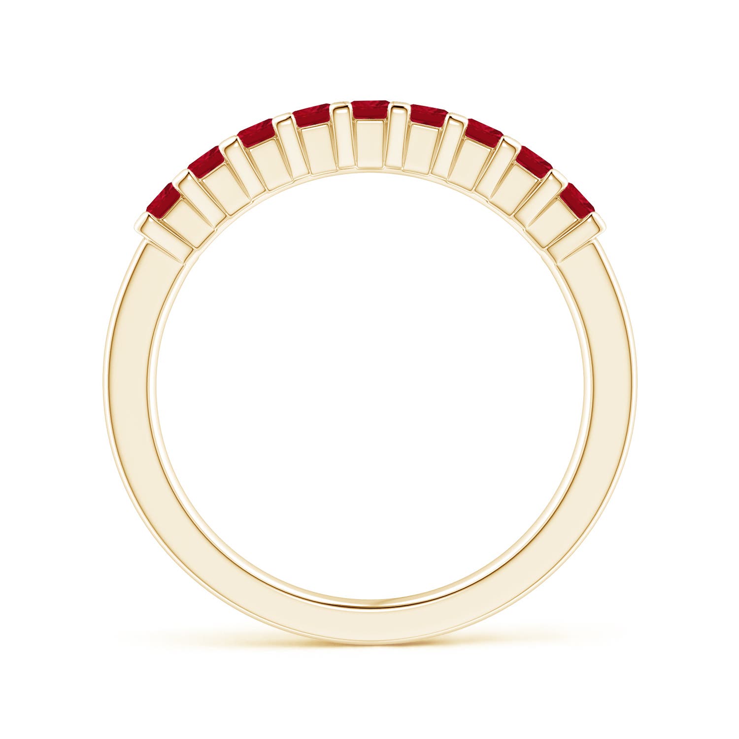 2.2mm AAA Square Ruby Semi Eternity Classic Wedding Ring in Yellow Gold - side 2