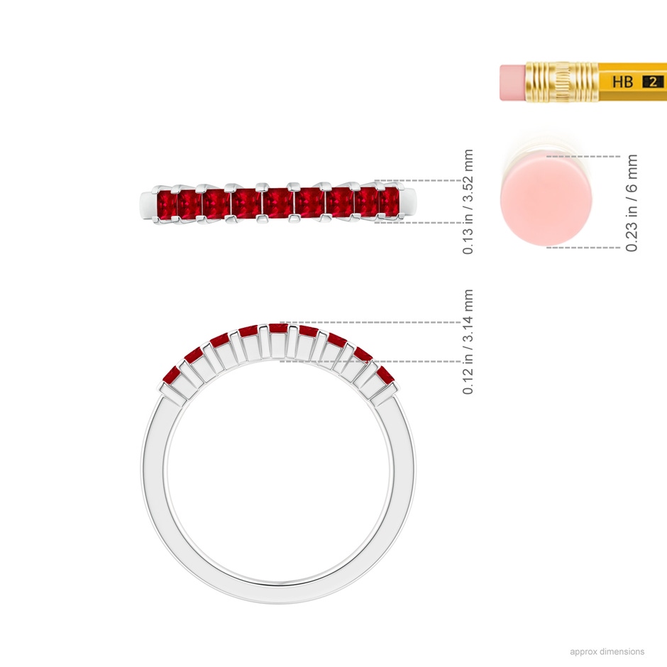 2.2mm AAAA Square Ruby Semi Eternity Classic Wedding Ring in White Gold ruler