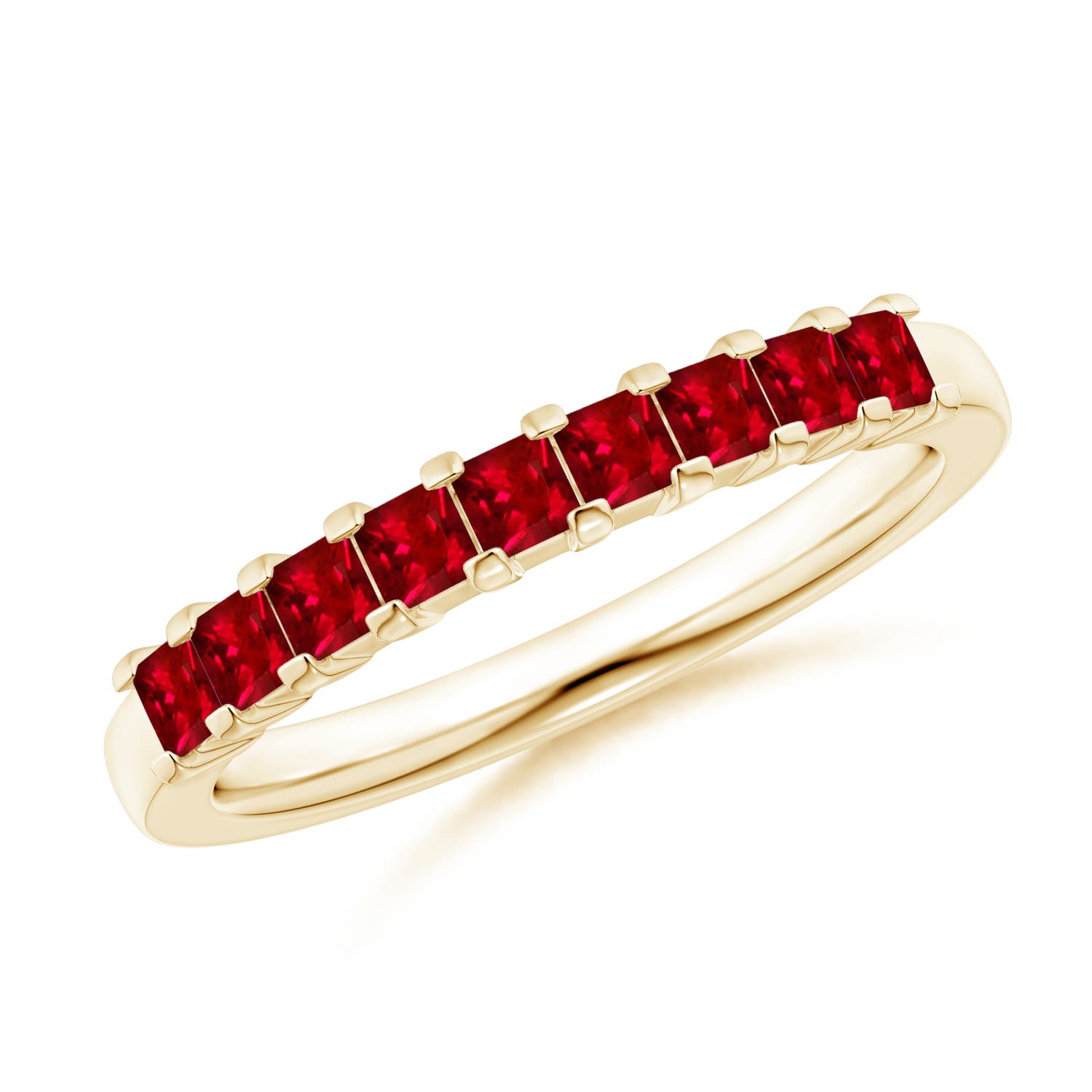 2.2mm AAAA Square Ruby Semi Eternity Classic Wedding Ring in Yellow Gold