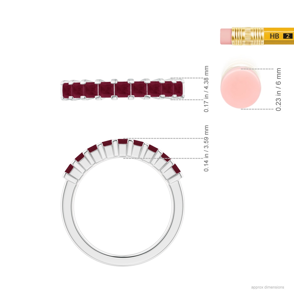 2.6mm A Square Ruby Semi Eternity Classic Wedding Ring in P950 Platinum ruler
