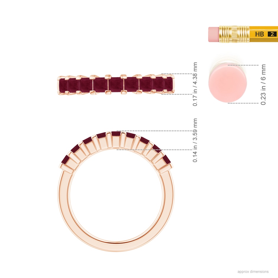 2.6mm A Square Ruby Semi Eternity Classic Wedding Ring in Rose Gold ruler