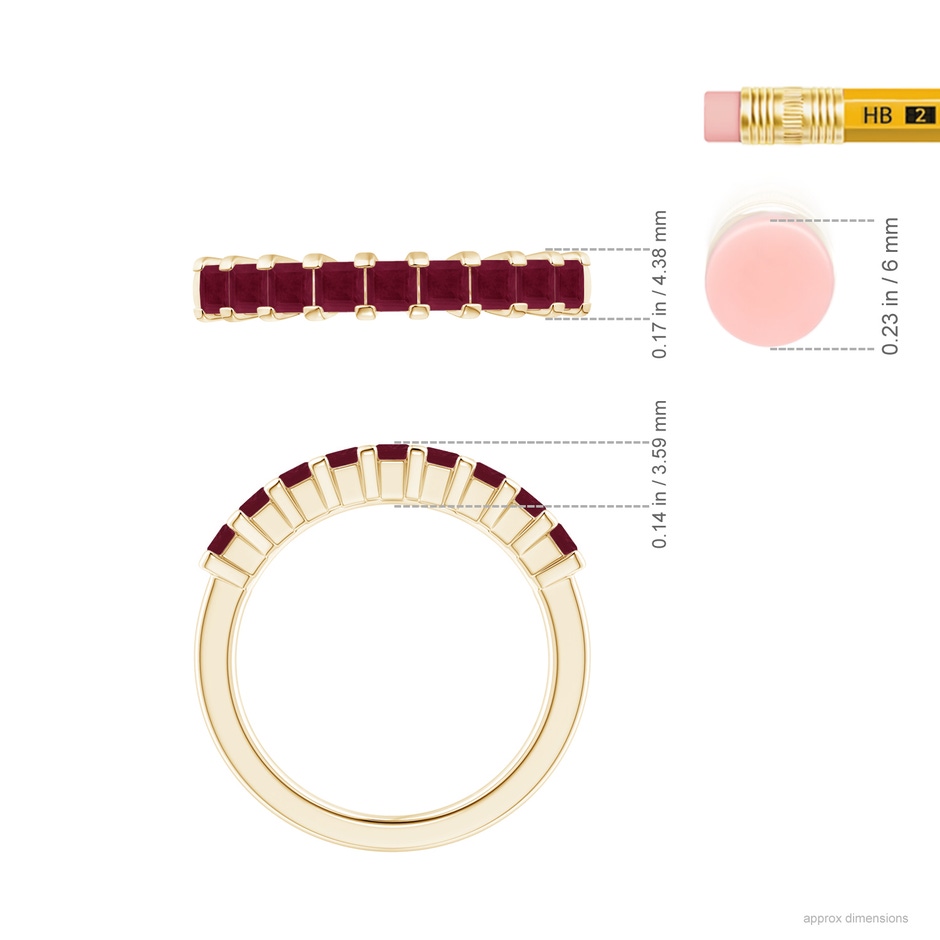 2.6mm A Square Ruby Semi Eternity Classic Wedding Ring in Yellow Gold ruler