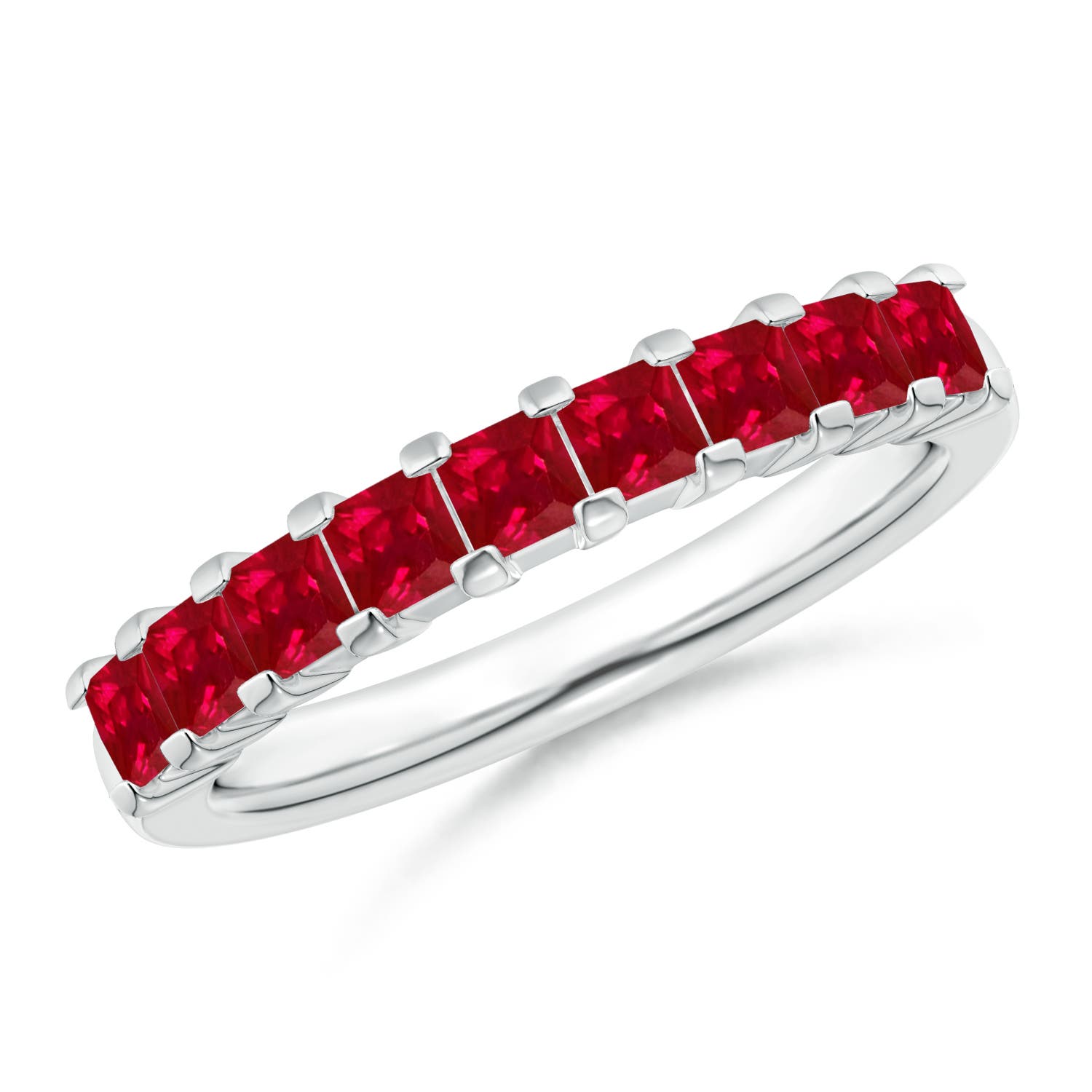 2.6mm AAA Square Ruby Semi Eternity Classic Wedding Ring in 18K White Gold