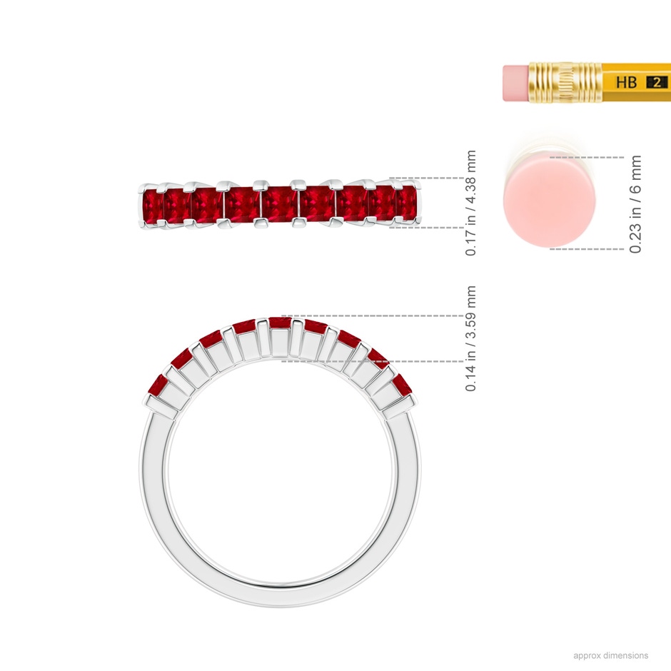 2.6mm AAAA Square Ruby Semi Eternity Classic Wedding Ring in White Gold ruler