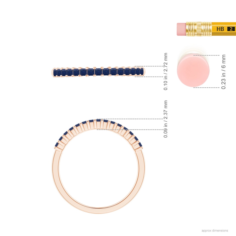 1.5mm A Square Blue Sapphire Semi Eternity Classic Wedding Ring in Rose Gold ruler