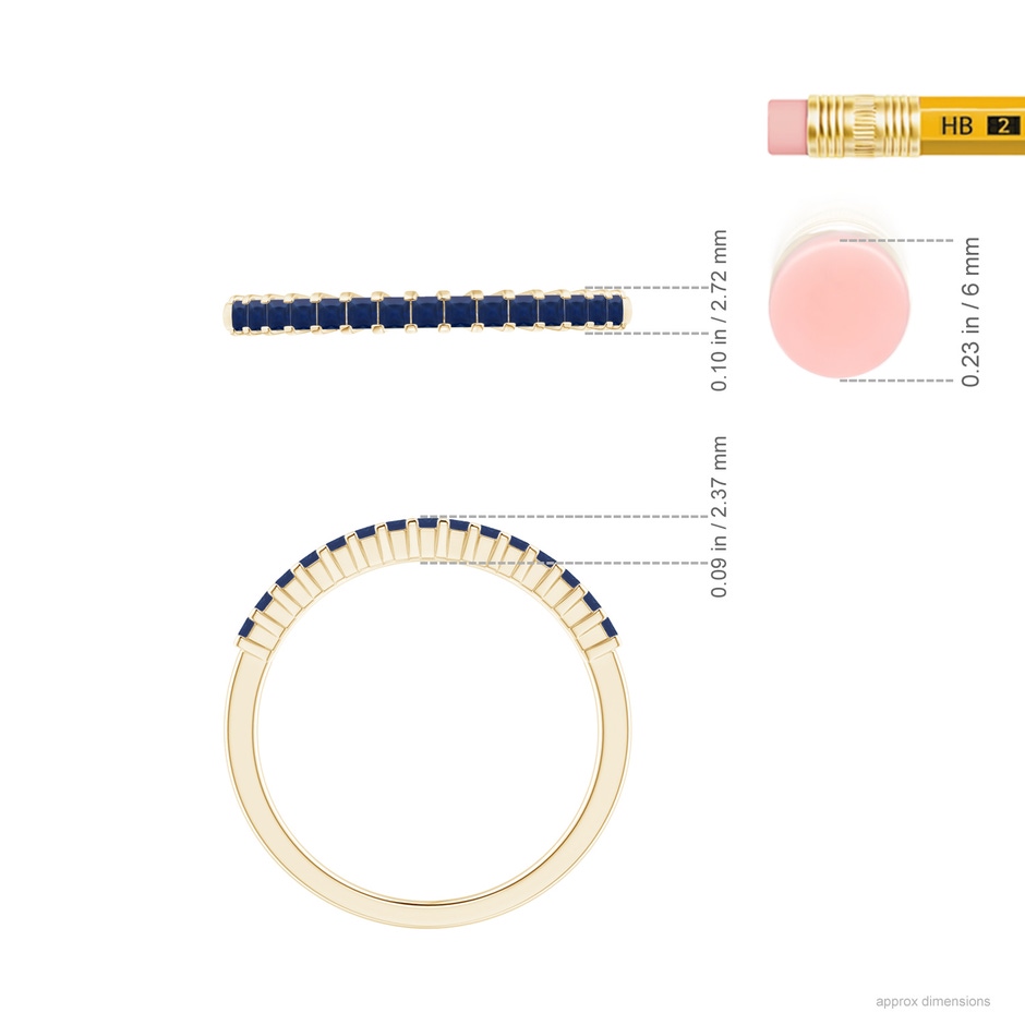 1.5mm A Square Blue Sapphire Semi Eternity Classic Wedding Ring in Yellow Gold ruler