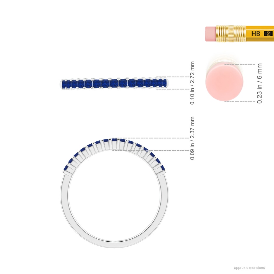 1.5mm AAA Square Blue Sapphire Semi Eternity Classic Wedding Ring in White Gold ruler