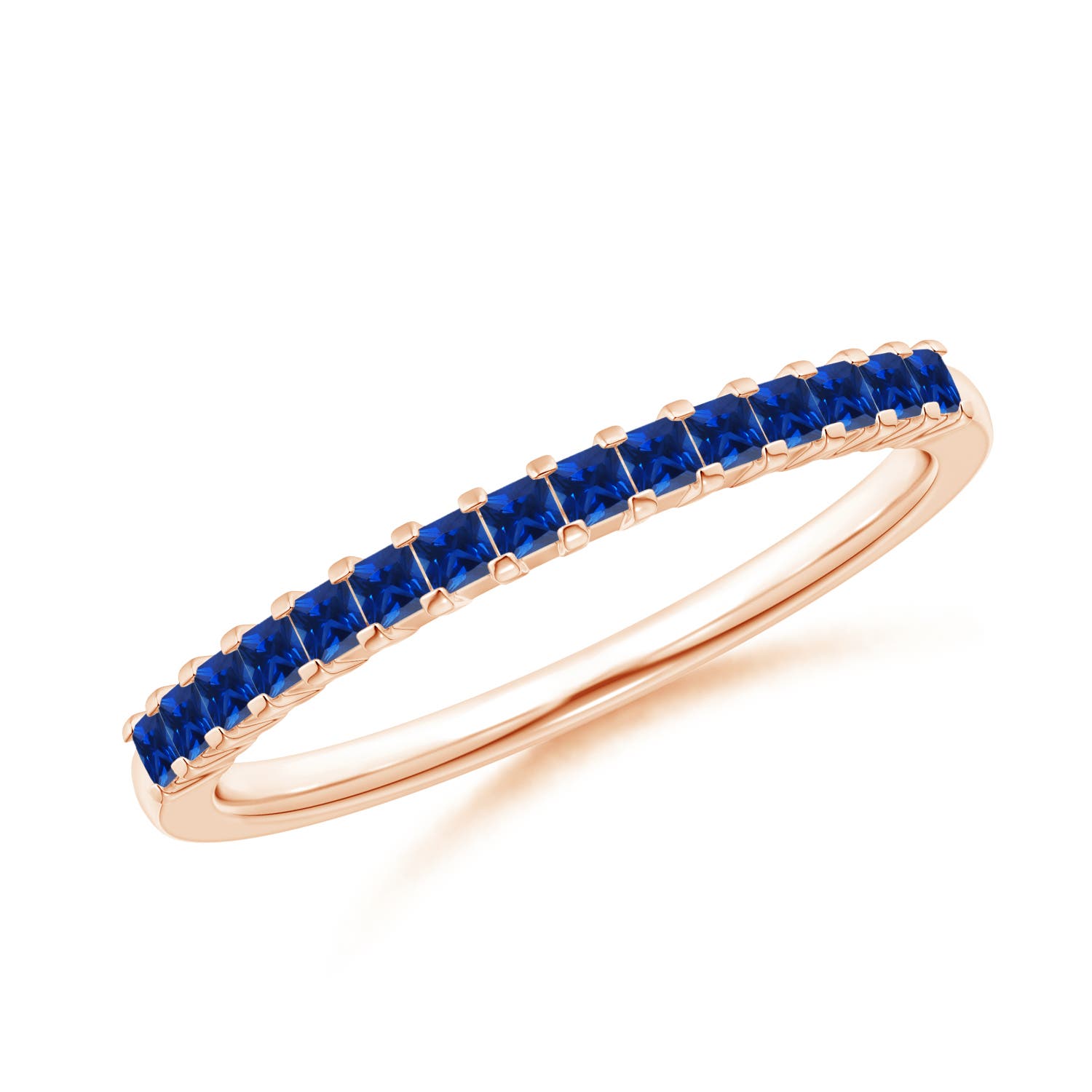 1.5mm AAAA Square Blue Sapphire Semi Eternity Classic Wedding Ring in Rose Gold