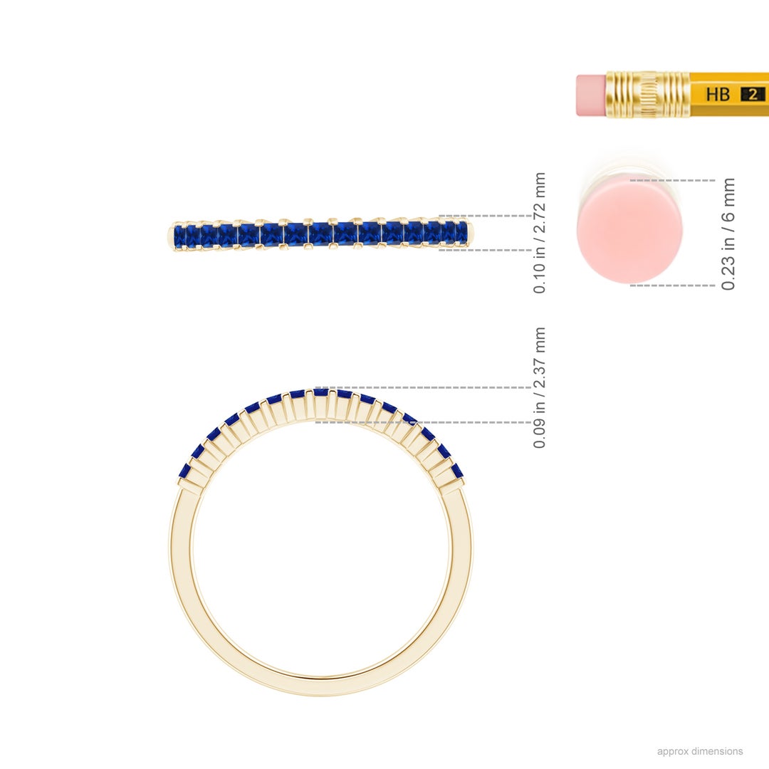1.5mm AAAA Square Blue Sapphire Semi Eternity Classic Wedding Ring in Yellow Gold - ruler