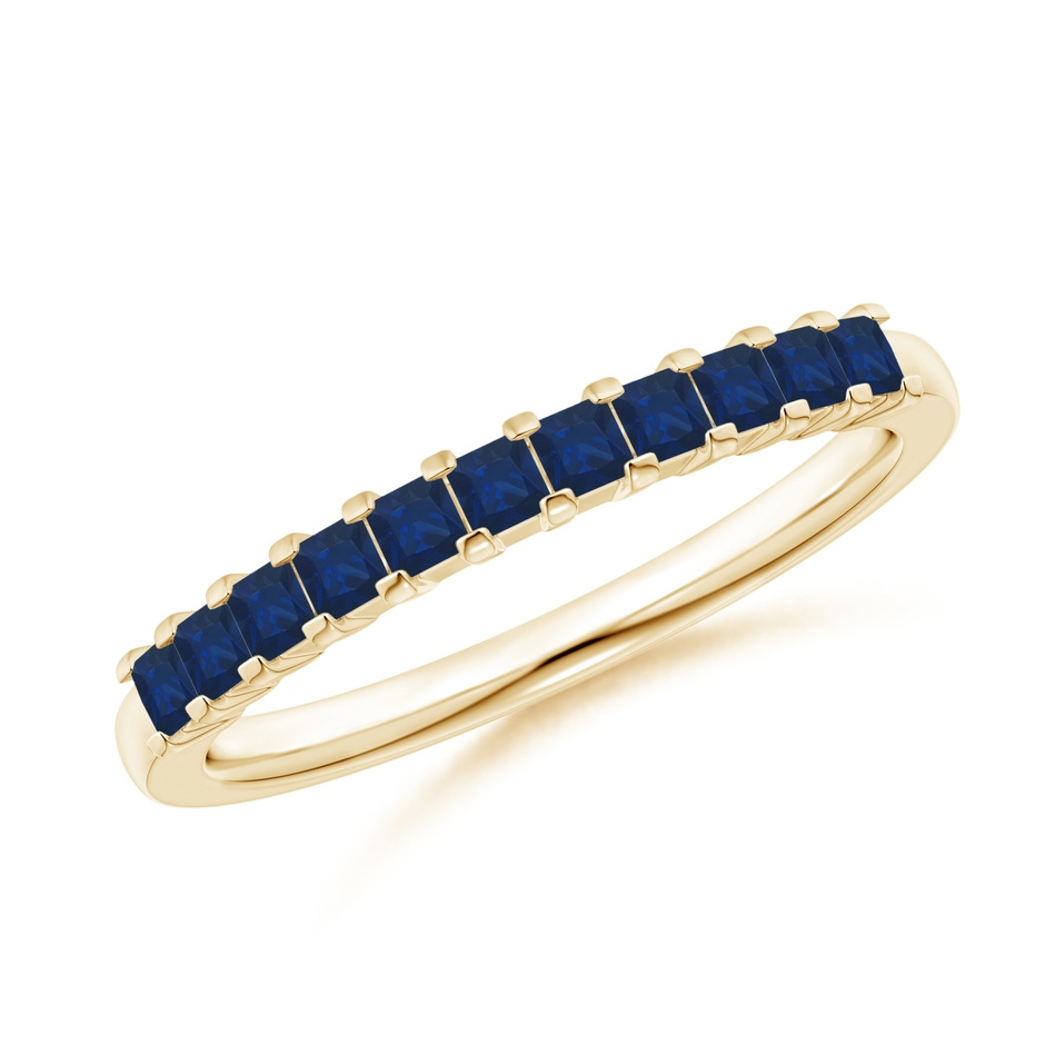 1.9mm AA Square Blue Sapphire Semi Eternity Classic Wedding Ring in Yellow Gold 