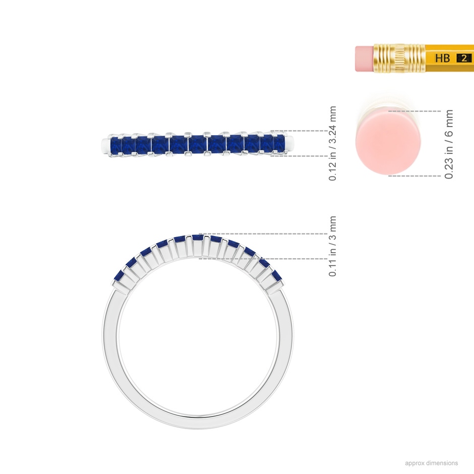 1.9mm AAA Square Blue Sapphire Semi Eternity Classic Wedding Ring in White Gold ruler