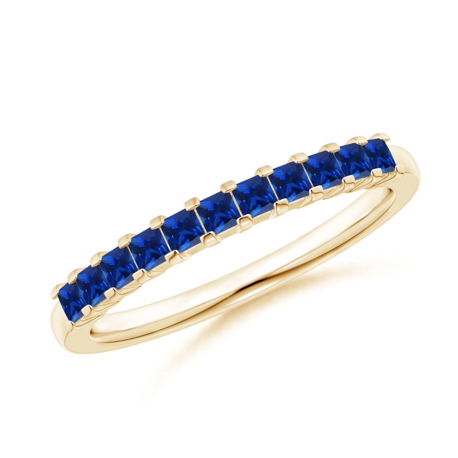 1.9mm AAAA Square Blue Sapphire Semi Eternity Classic Wedding Ring in Yellow Gold