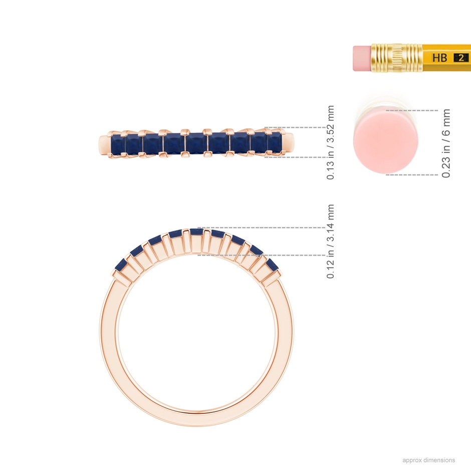 2.2mm A Square Blue Sapphire Semi Eternity Classic Wedding Ring in Rose Gold ruler