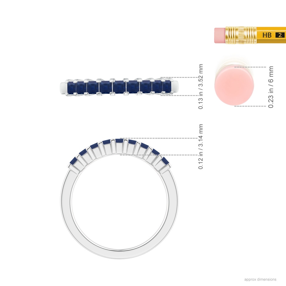 2.2mm A Square Blue Sapphire Semi Eternity Classic Wedding Ring in White Gold ruler