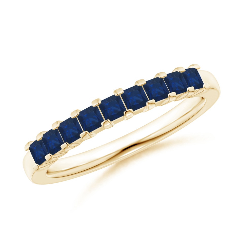 2.2mm AA Square Blue Sapphire Semi Eternity Classic Wedding Ring in Yellow Gold 