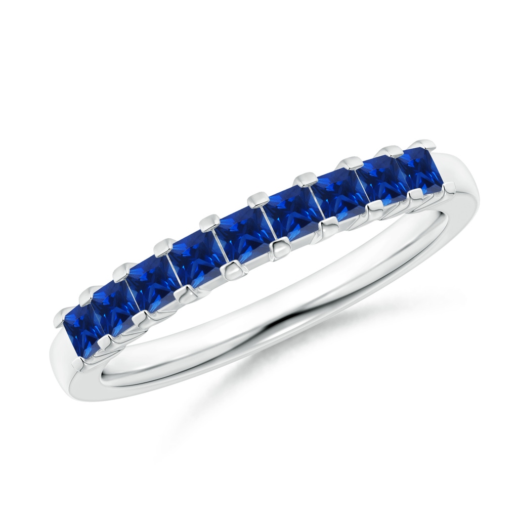 2.2mm AAAA Square Blue Sapphire Semi Eternity Classic Wedding Ring in 18K White Gold